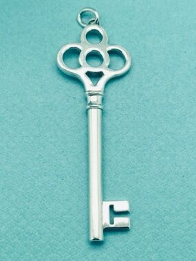 Tiffany LARGE silver crown key pendant charm
